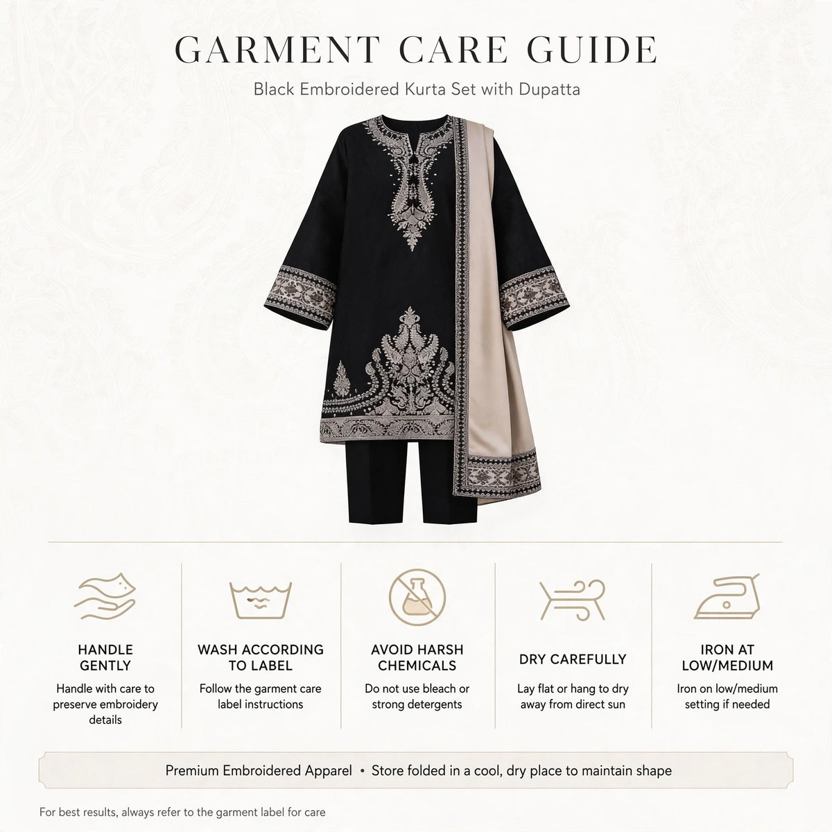 Belliza Fashion Black Embroidered 3 Piece Suit with Beige Shawl