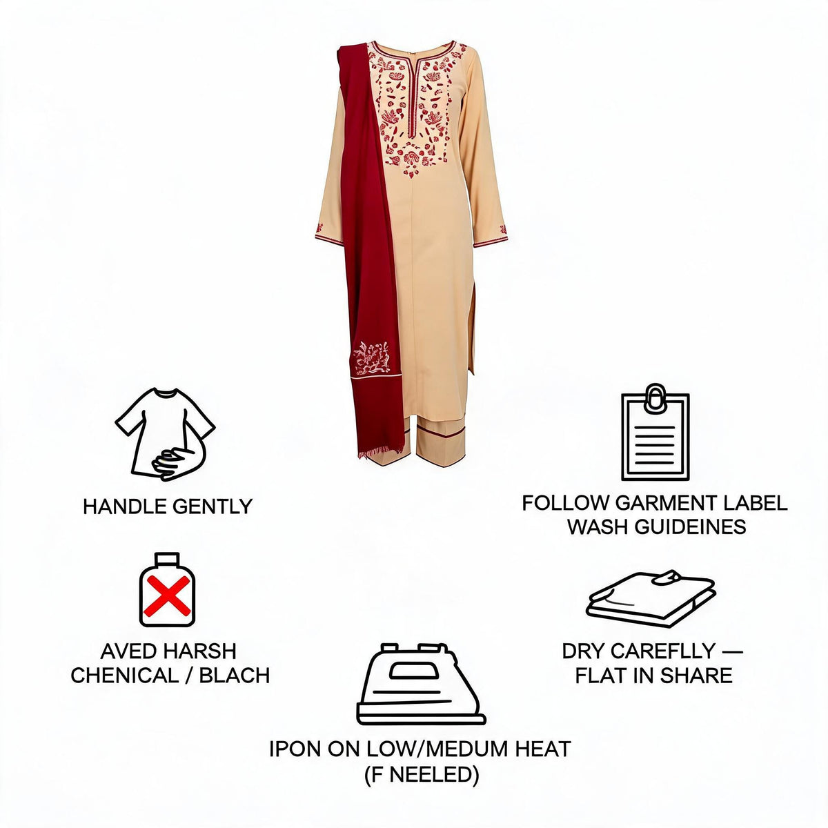 Belliza Fashion Natural Beige Embroidered 3 Piece Winter Suit