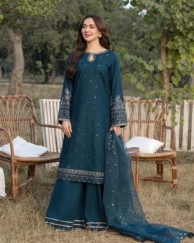 Belliza Fashion Marjaan Sequin Embroidered Cotton 3 Piece Suit