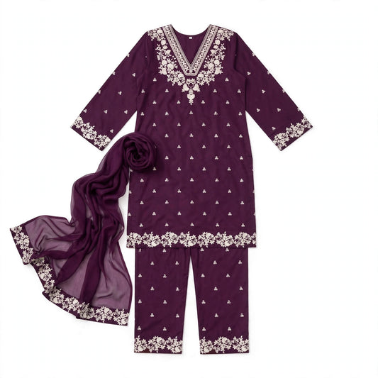 Belliza Fashion Dyot Embroidered Lawn 3 Piece Suit with Chiffon Dupatta