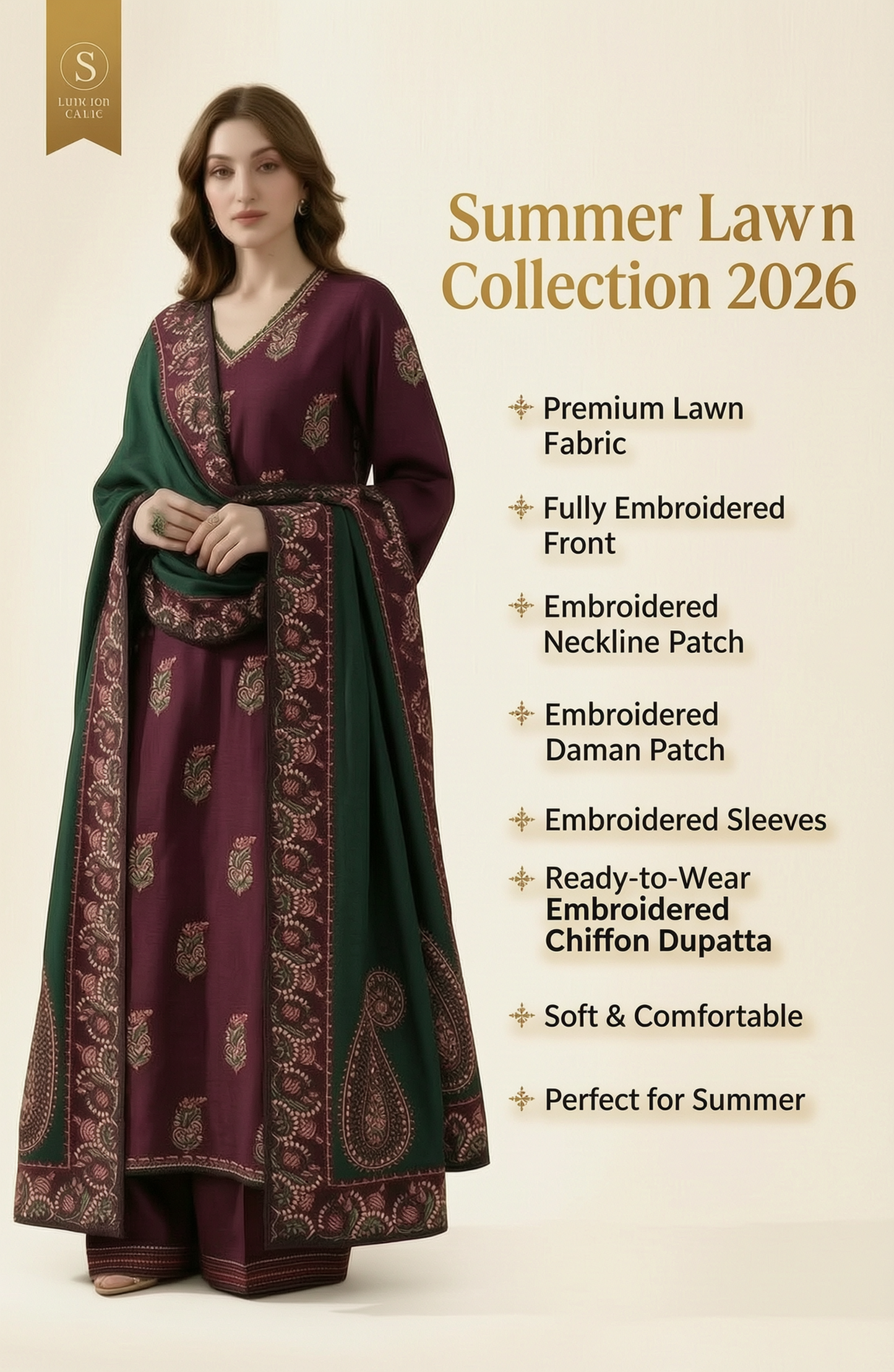 Belliza Fashion Premium Summer Lawn Collection 2026 Embroidered 3 Piece Suit with Ready-to-Wear Chiffon Dupatta | BK 98333