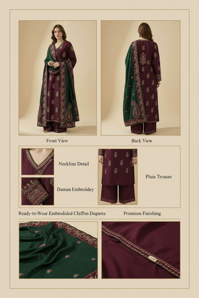Belliza Fashion Premium Summer Lawn Collection 2026 Embroidered 3 Piece Suit with Ready-to-Wear Chiffon Dupatta | BK 98333