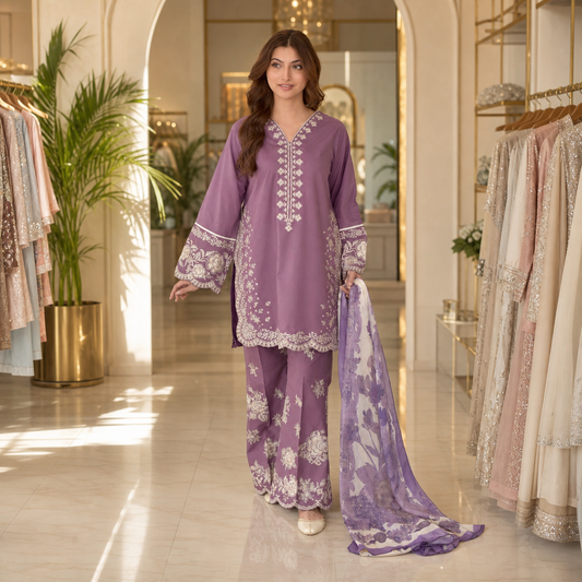 COCO BY ZARA SHAHJAHAN Premium Embroidered Lawn 3 Piece Suit 2026 | Digital Printed Monar Slub Dupatta | ZS-145333