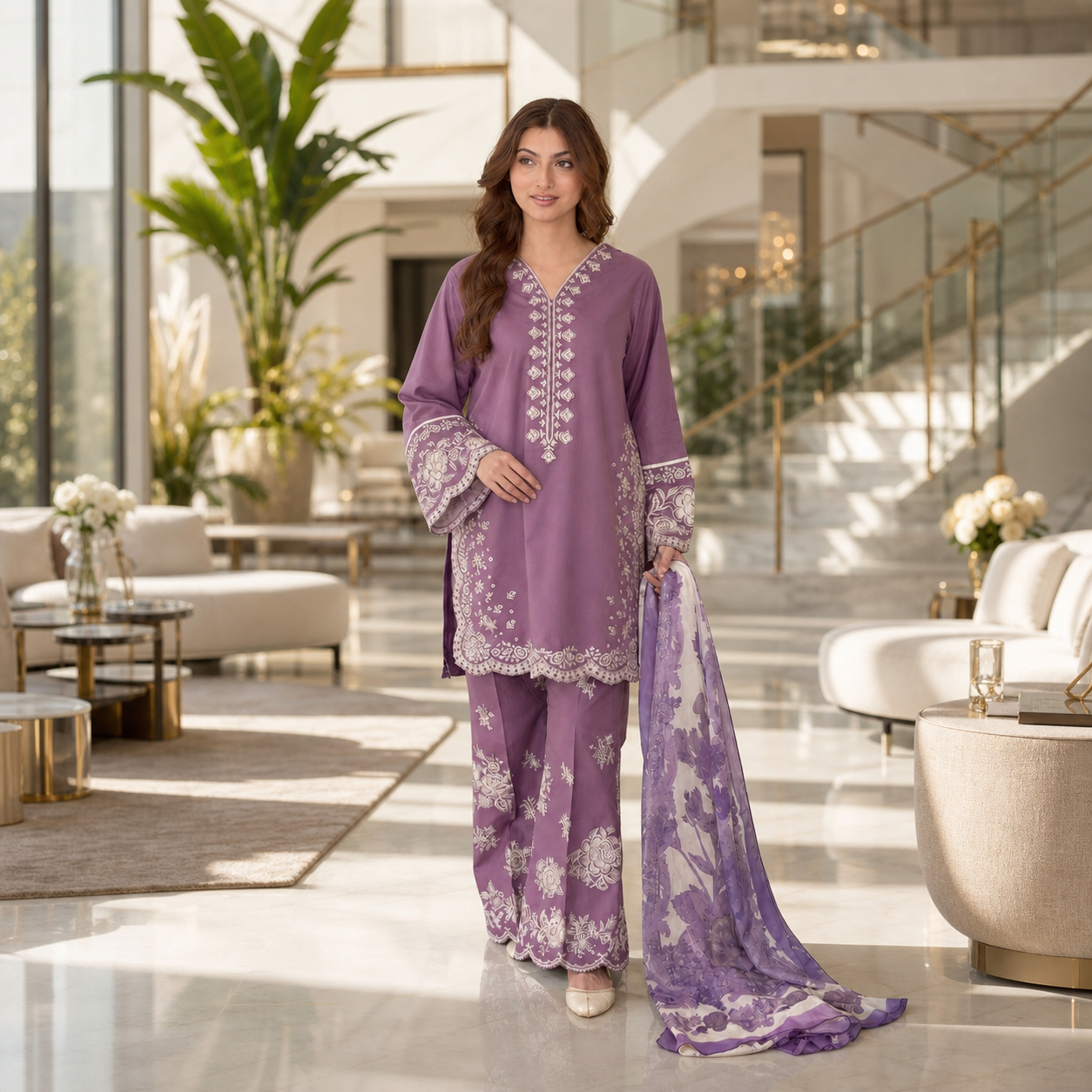 COCO BY ZARA SHAHJAHAN Premium Embroidered Lawn 3 Piece Suit 2026 | Digital Printed Monar Slub Dupatta | ZS-145333