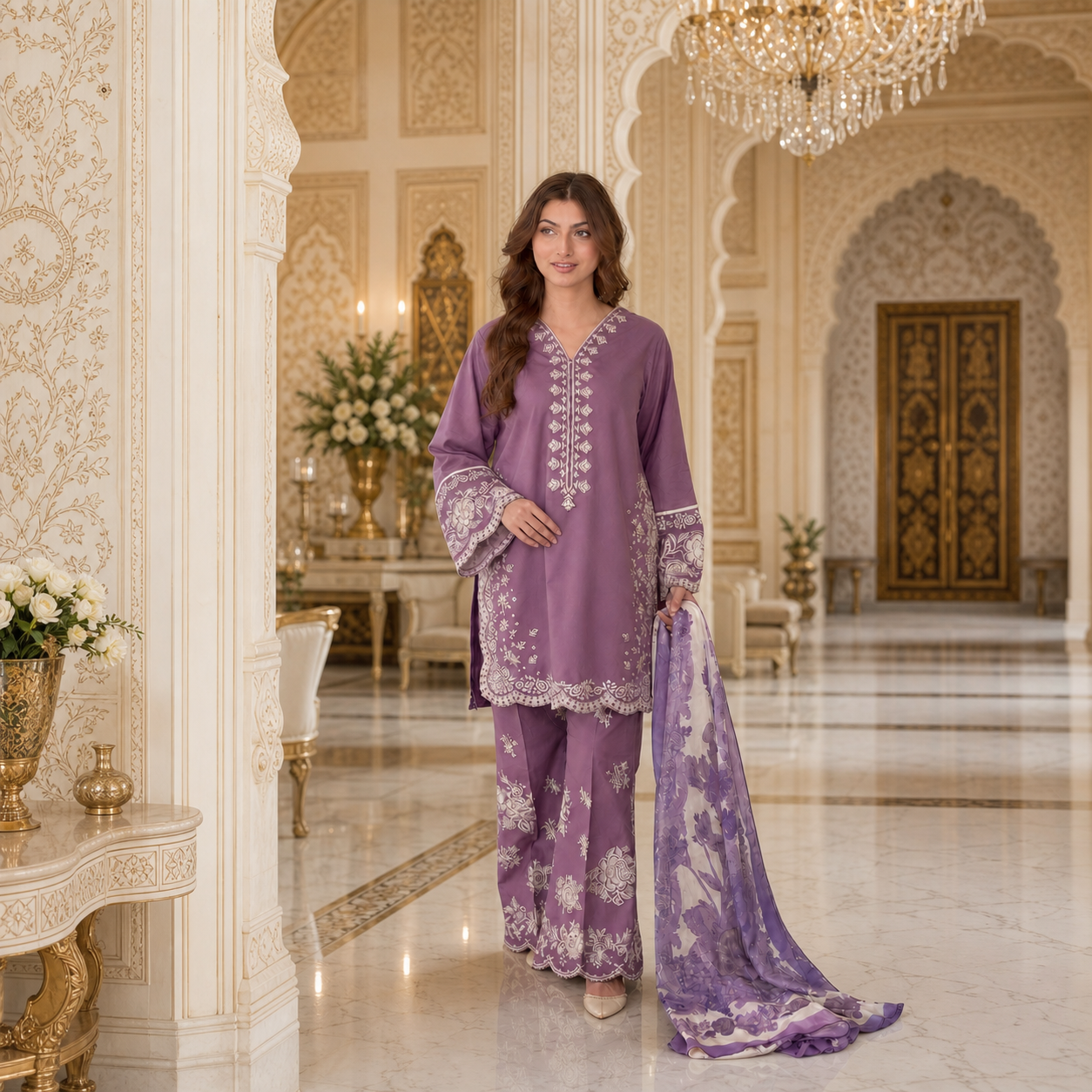 COCO BY ZARA SHAHJAHAN Premium Embroidered Lawn 3 Piece Suit 2026 | Digital Printed Monar Slub Dupatta | ZS-145333