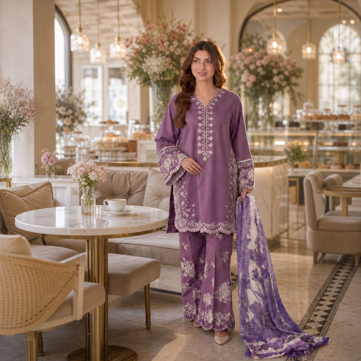 COCO BY ZARA SHAHJAHAN Premium Embroidered Lawn 3 Piece Suit 2026 | Digital Printed Monar Slub Dupatta | ZS-145333