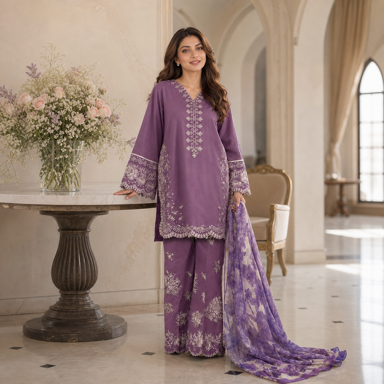 COCO BY ZARA SHAHJAHAN Premium Embroidered Lawn 3 Piece Suit 2026 | Digital Printed Monar Slub Dupatta | ZS-145333