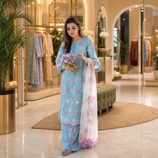 ANEELA'S Premium Digital Printed Lawn 3 Piece Suit 2026 | Embroidered Patches | Ready-to-Wear Voil Lawn Dupatta