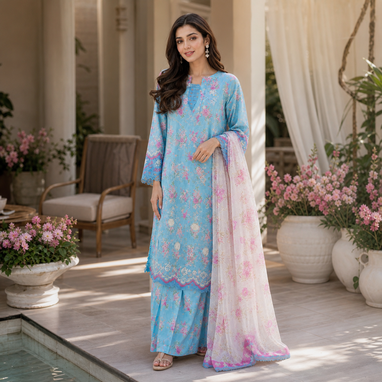 ANEELA'S Premium Digital Printed Lawn 3 Piece Suit 2026 | Embroidered Patches | Ready-to-Wear Voil Lawn Dupatta