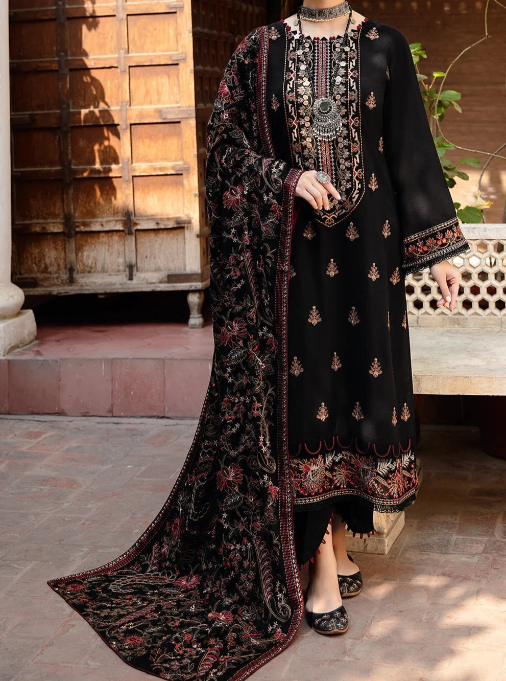 Belliza Fashion W189 Embroidered Marina 3 Piece Suit with Embroidered Shawl
