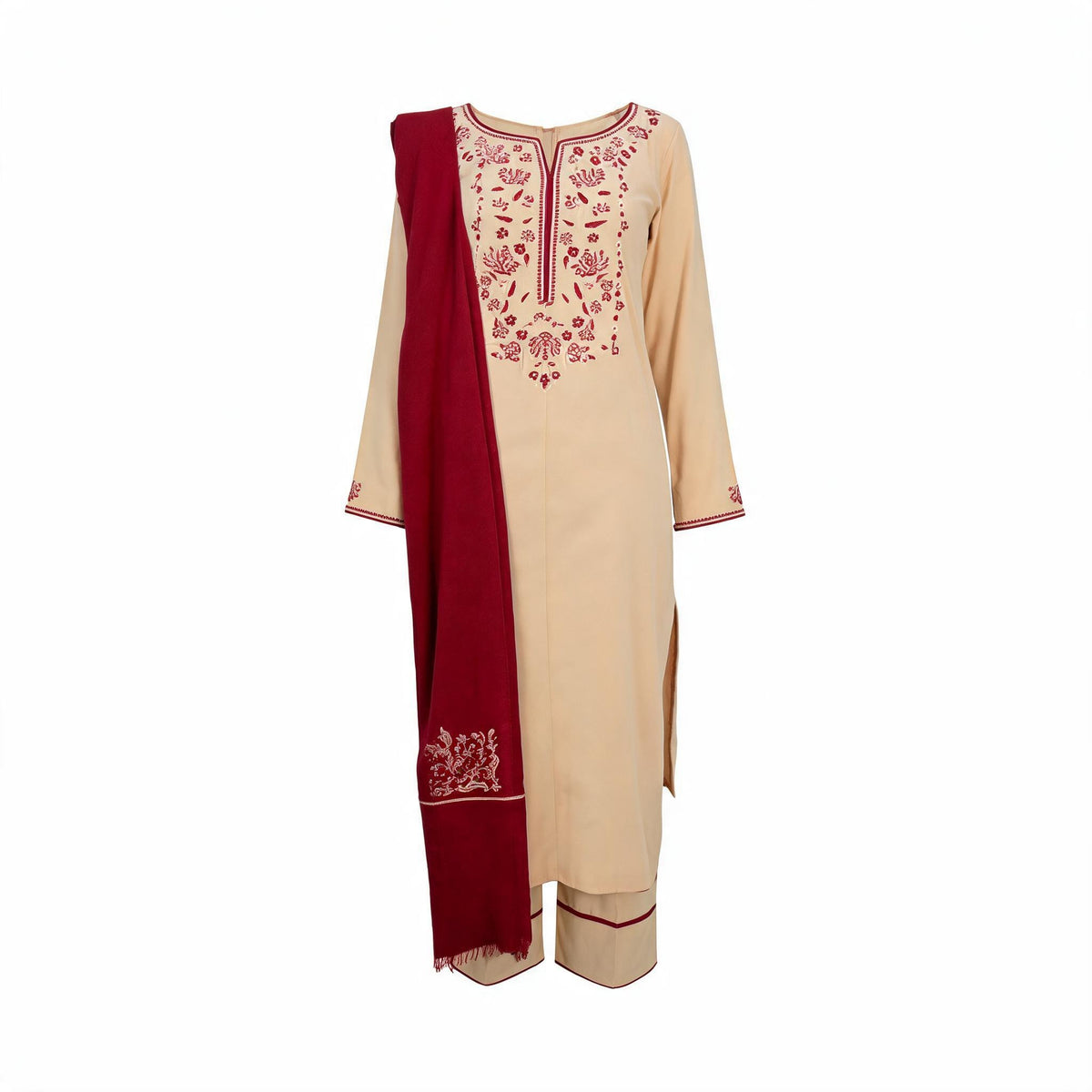 Belliza Fashion Natural Beige Embroidered 3 Piece Winter Suit