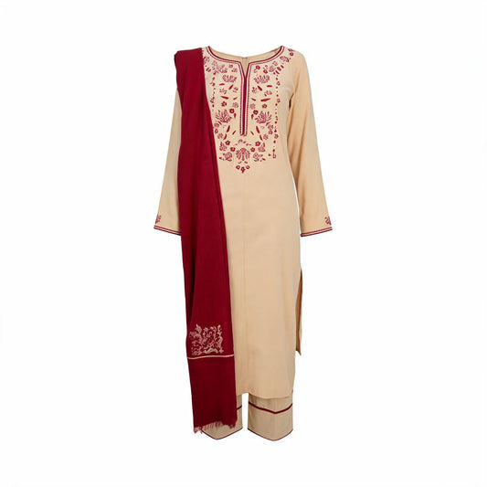 Belliza Fashion Natural Beige Embroidered 3 Piece Winter Suit