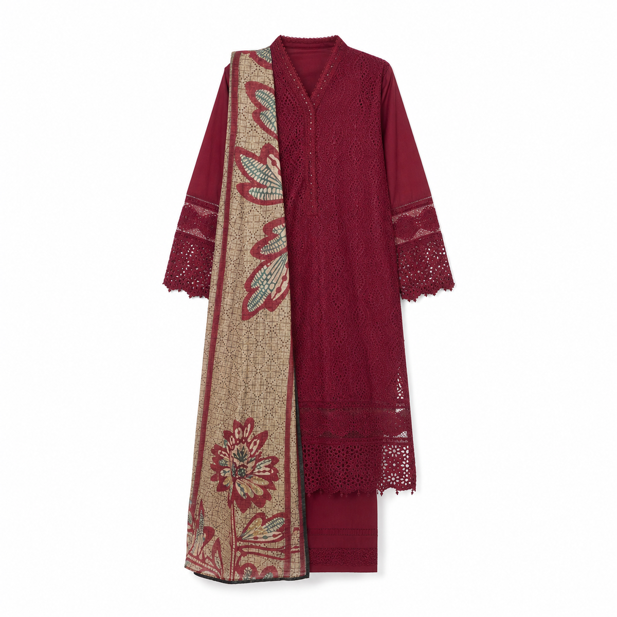 Belliza Fashion S812 Embroidered Chikankari Lawn 3 Piece Suit with Printed Munar Dupatta