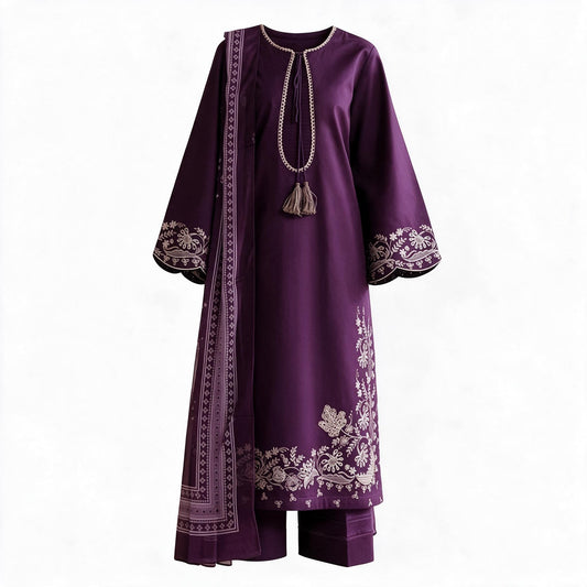 Belliza Fashion FP-09 Selin Luxury Chicken Kari Embroidered Lawn 3 Piece Suit