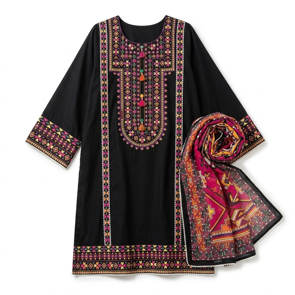 Belliza Fashion Karma 1433 Black Chikankari Cotton 3 Piece Suit