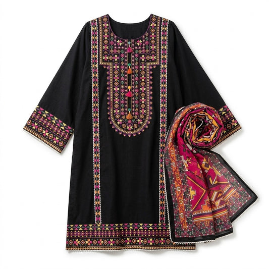 Belliza Fashion Karma 1433 Black Chikankari Cotton 3 Piece Suit