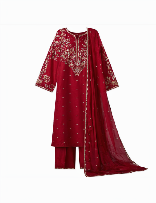 Belliza Fashion BT-99 Embroidered Lawn 3 Piece Suit with Chiffon Dupatta