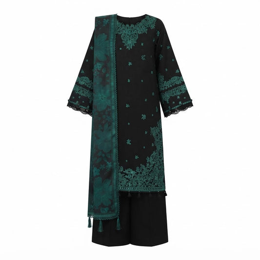 Belliza Fashion S1296 Embroidered 3 Piece Lawn Suit with Printed Dupatta