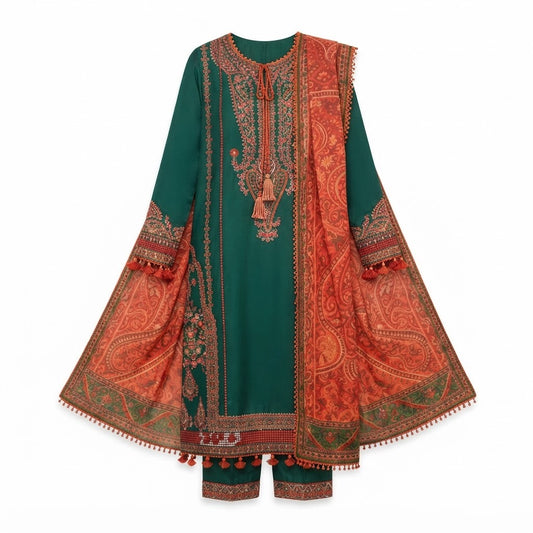 Belliza Fashion Dhanak Embroidered 3 Piece Suit – Winter Collection