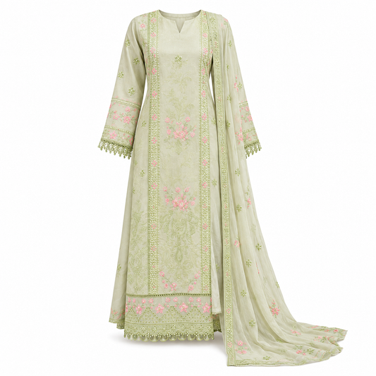Belliza Fashion LNF 53 Pista Green Chikankari Embroidered Lawn 3 Piece Suit