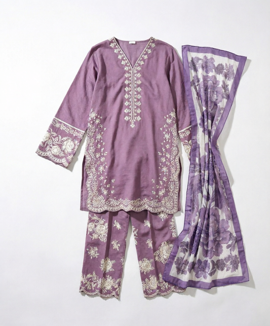 Belliza Fashion Solace Embroidered Winter Cotton 3 Piece Suit
