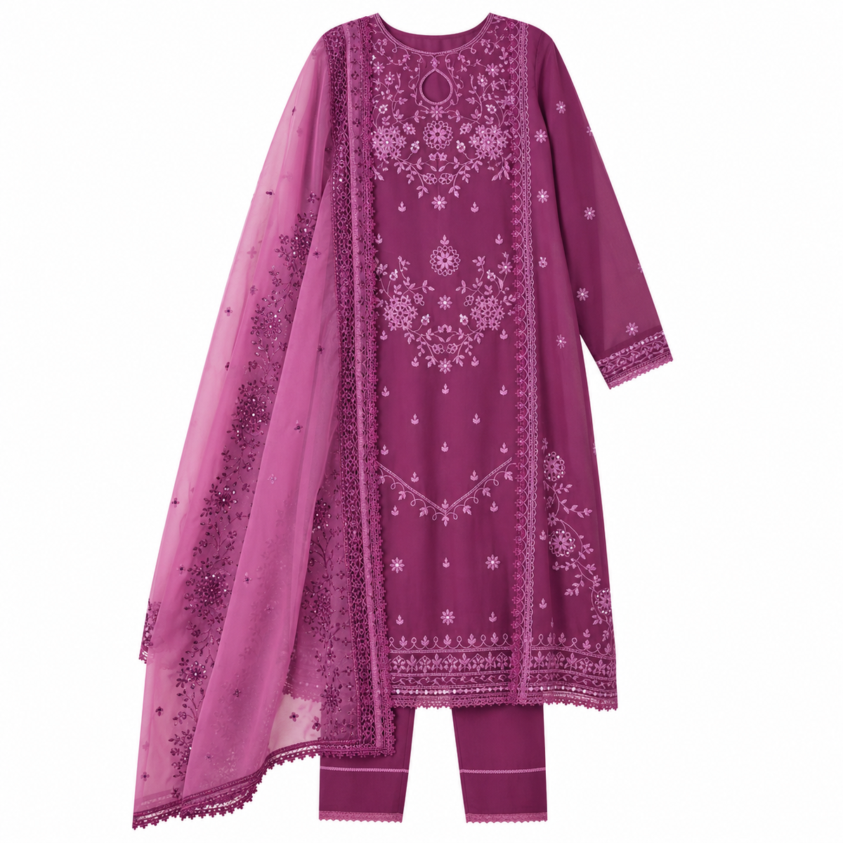 Belliza Fashion Bristol Mauve Embroidered Lawn 3 Piece Suit