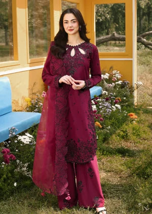 Belliza Fashion AL-1135 Cherry Maroon Chikankari Jacquard 3 Piece Suit