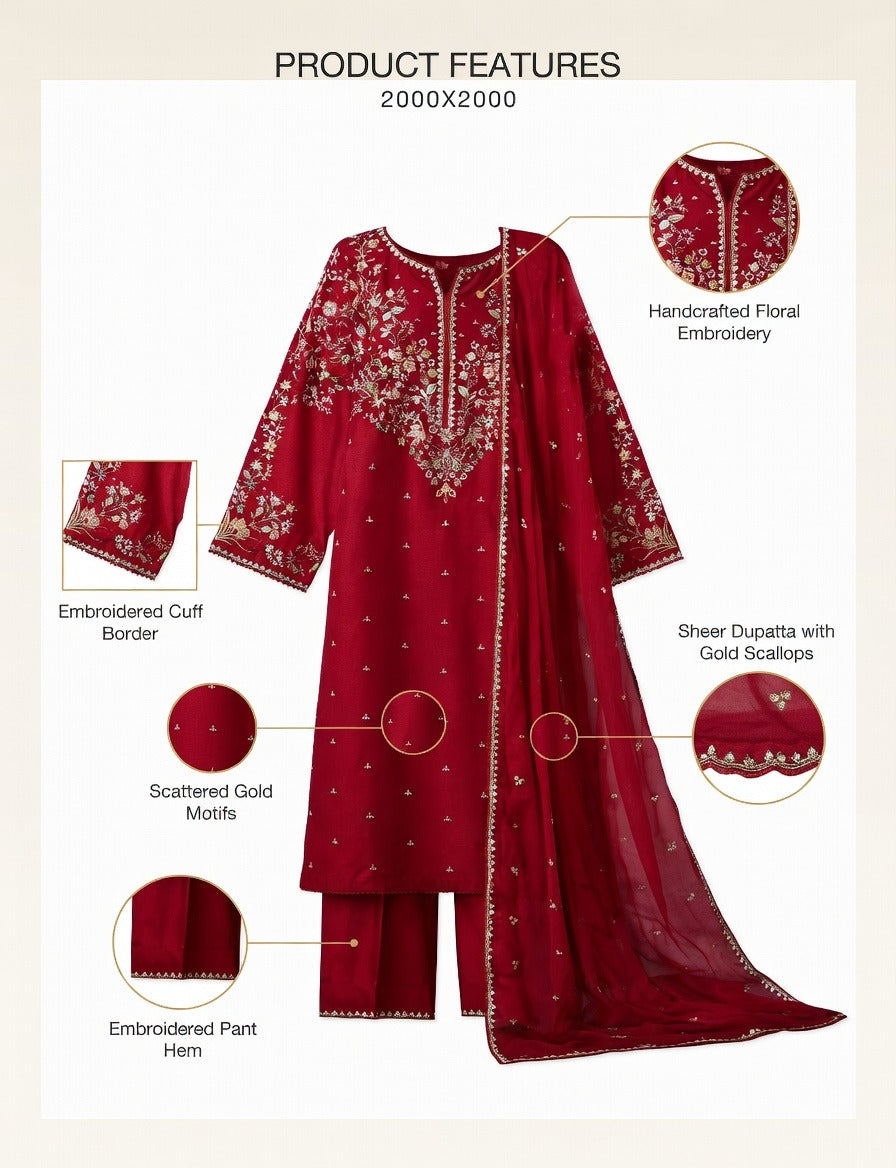 Belliza Fashion BT-99 Embroidered Lawn 3 Piece Suit with Chiffon Dupatta