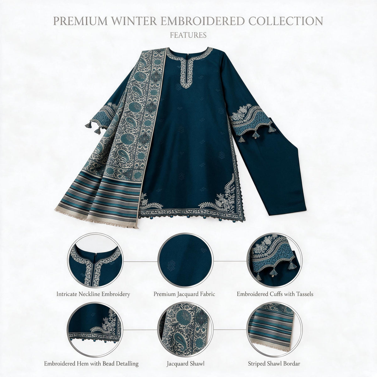 Belliza Fashion Mahpara Embroidered 3 Piece Winter Suit