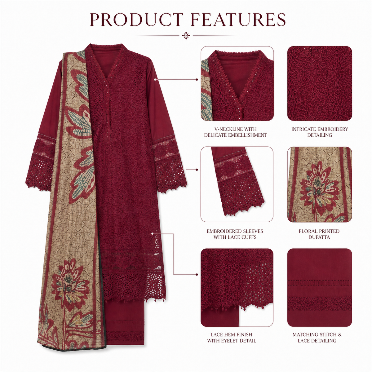 Belliza Fashion S812 Embroidered Chikankari Lawn 3 Piece Suit with Printed Munar Dupatta