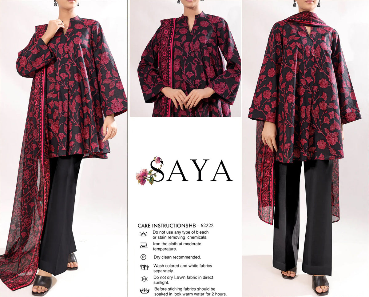 SAYA Fine Fabric 3 Piece Printed Lawn Suit | Summer Collection 2026
