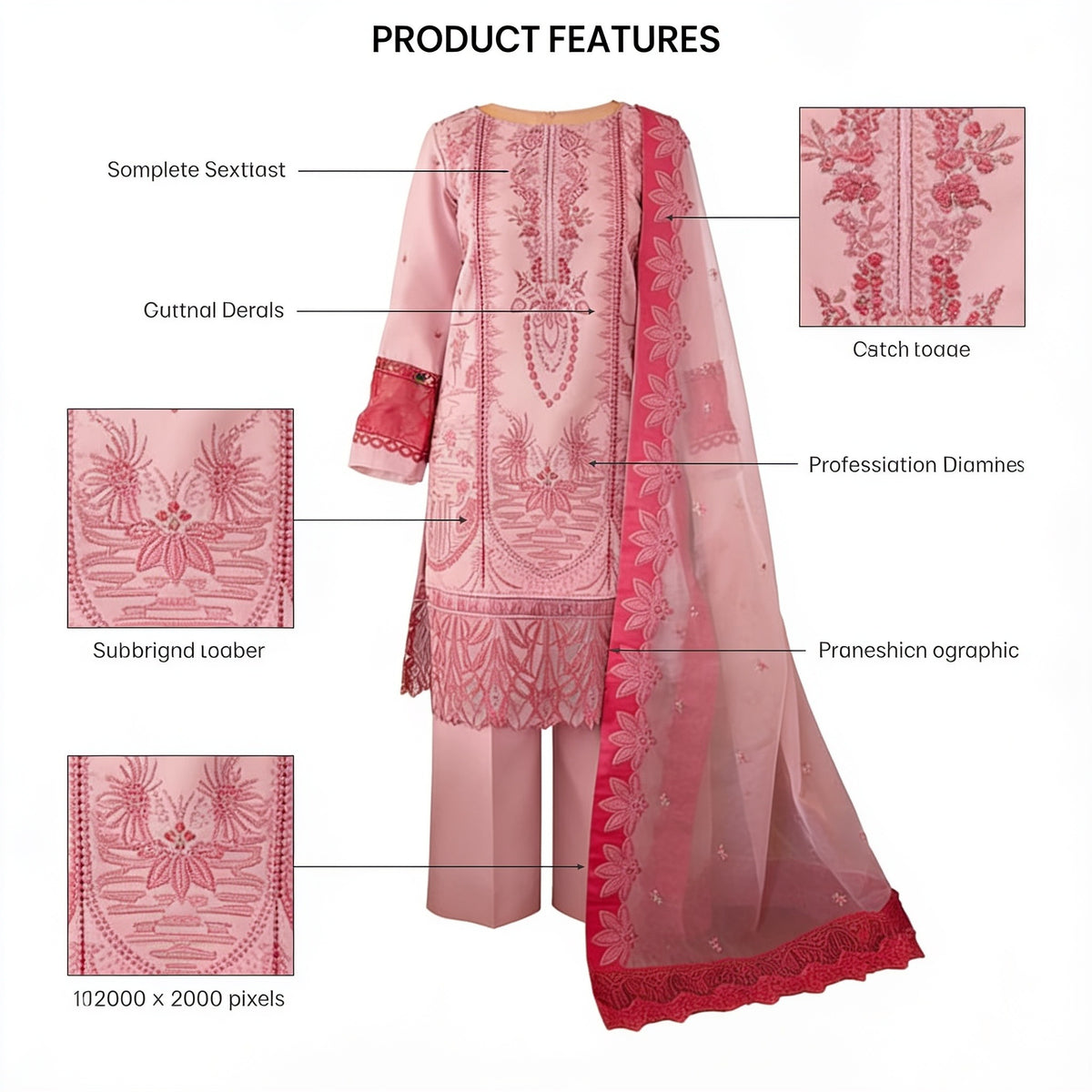 Belliza Fashion Pink Paradise Embroidered Dobby Lawn 3 Piece Suit