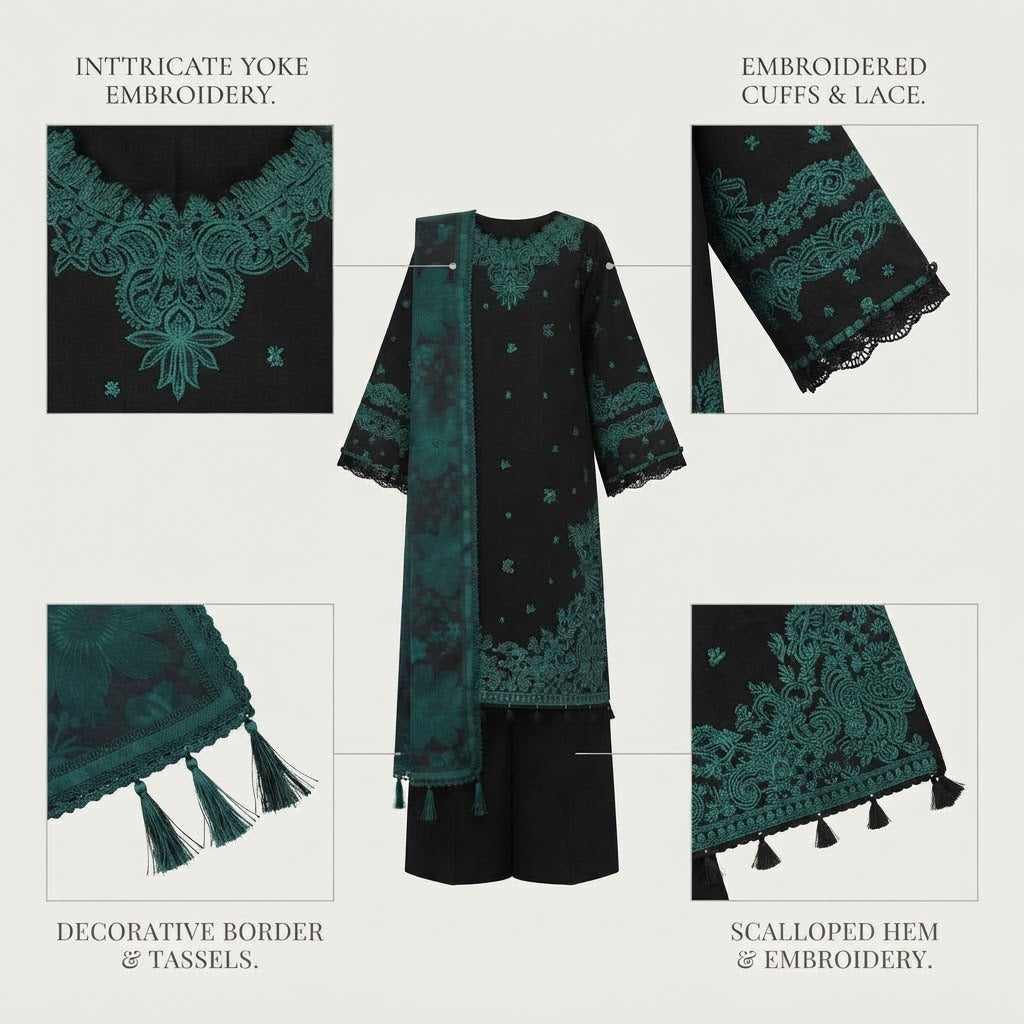 Belliza Fashion S1296 Embroidered 3 Piece Lawn Suit with Printed Dupatta