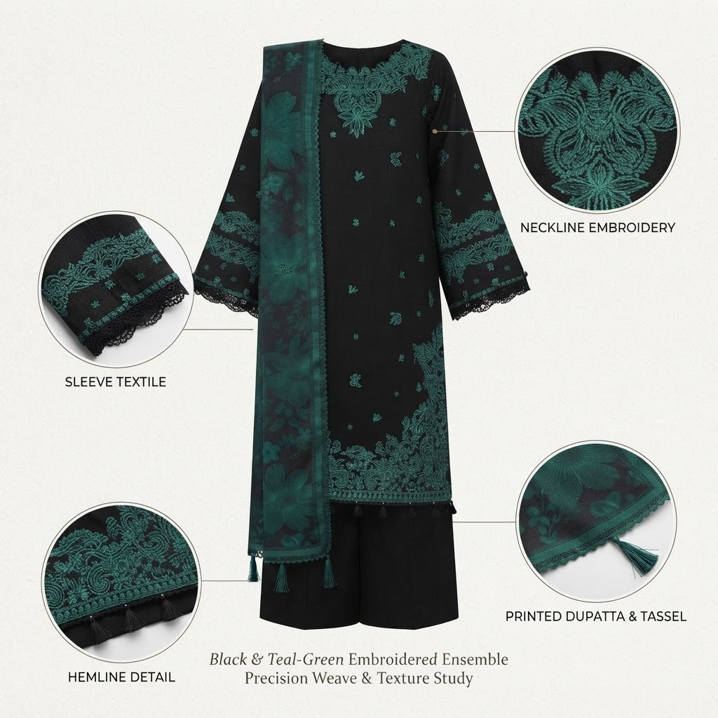 Belliza Fashion S1296 Embroidered 3 Piece Lawn Suit with Printed Dupatta