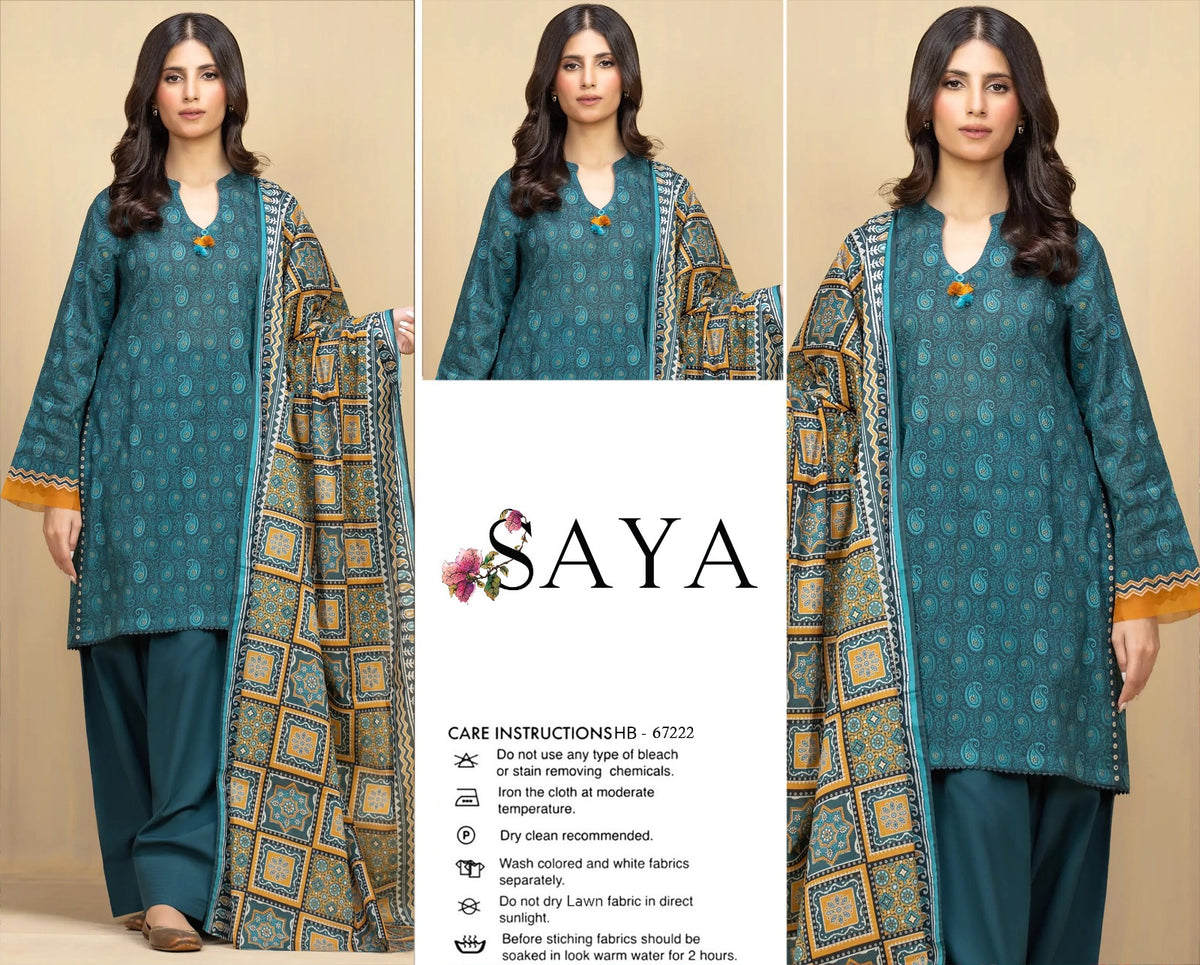 SAYA Fine Fabric 3 Piece Printed Lawn Suit | Summer Collection 2026