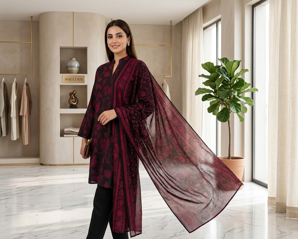SAYA Fine Fabric 3 Piece Printed Lawn Suit | Summer Collection 2026