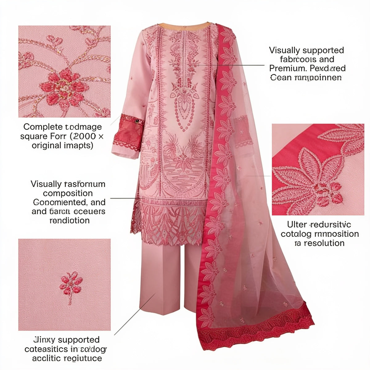 Belliza Fashion Pink Paradise Embroidered Dobby Lawn 3 Piece Suit