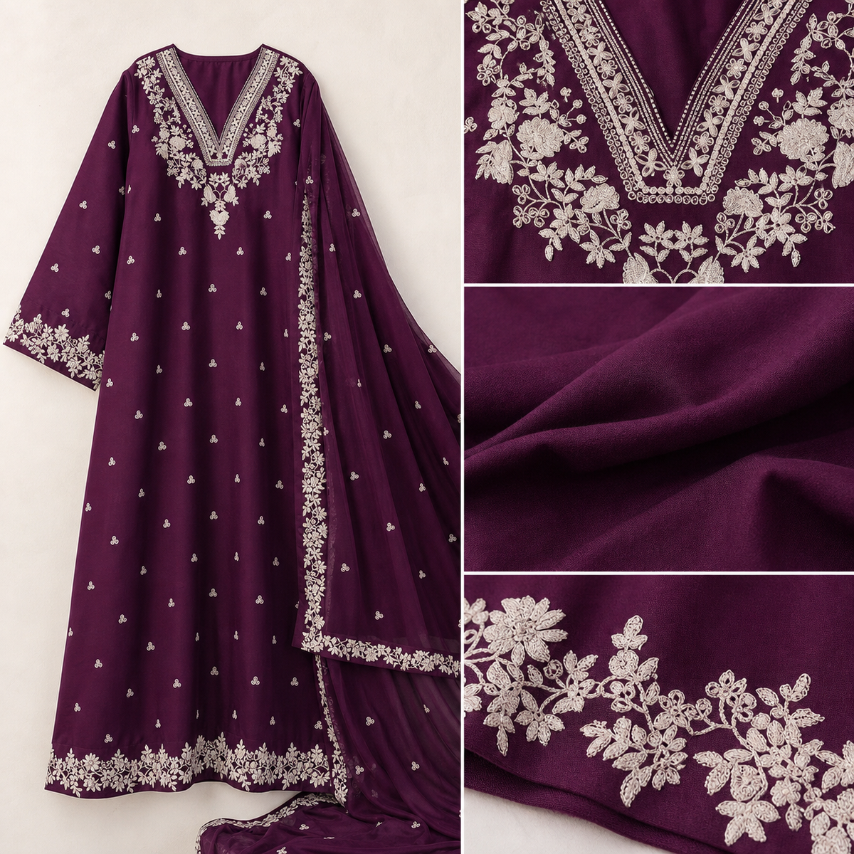 Belliza Fashion Dyot Embroidered Lawn 3 Piece Suit with Chiffon Dupatta