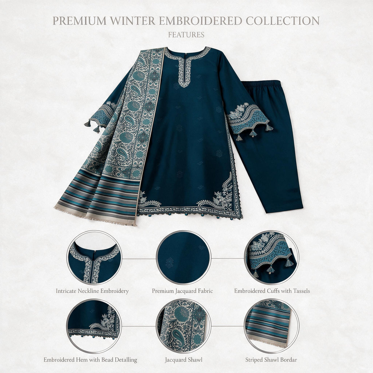 Belliza Fashion Mahpara Embroidered 3 Piece Winter Suit