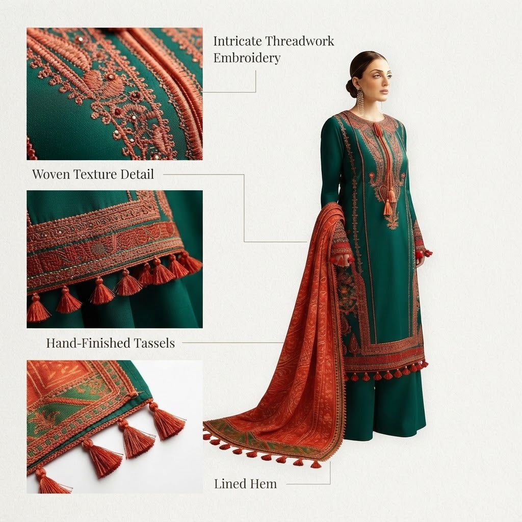 Belliza Fashion Dhanak Embroidered 3 Piece Suit – Winter Collection