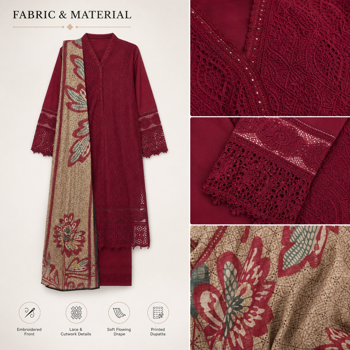 Belliza Fashion S812 Embroidered Chikankari Lawn 3 Piece Suit with Printed Munar Dupatta
