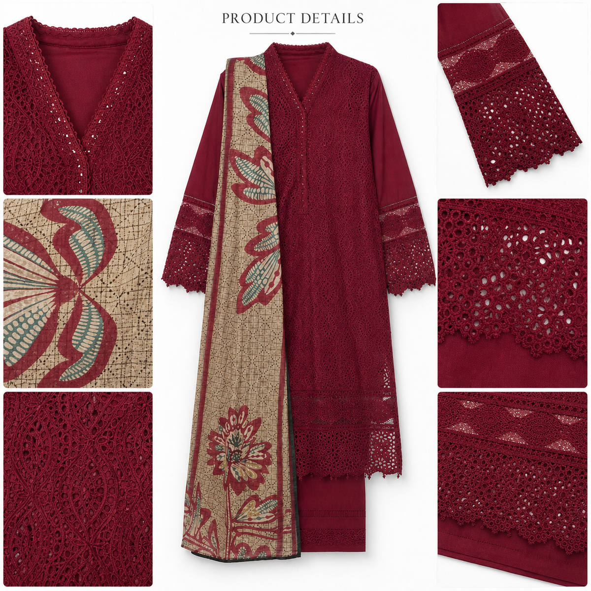 Belliza Fashion S812 Embroidered Chikankari Lawn 3 Piece Suit with Printed Munar Dupatta