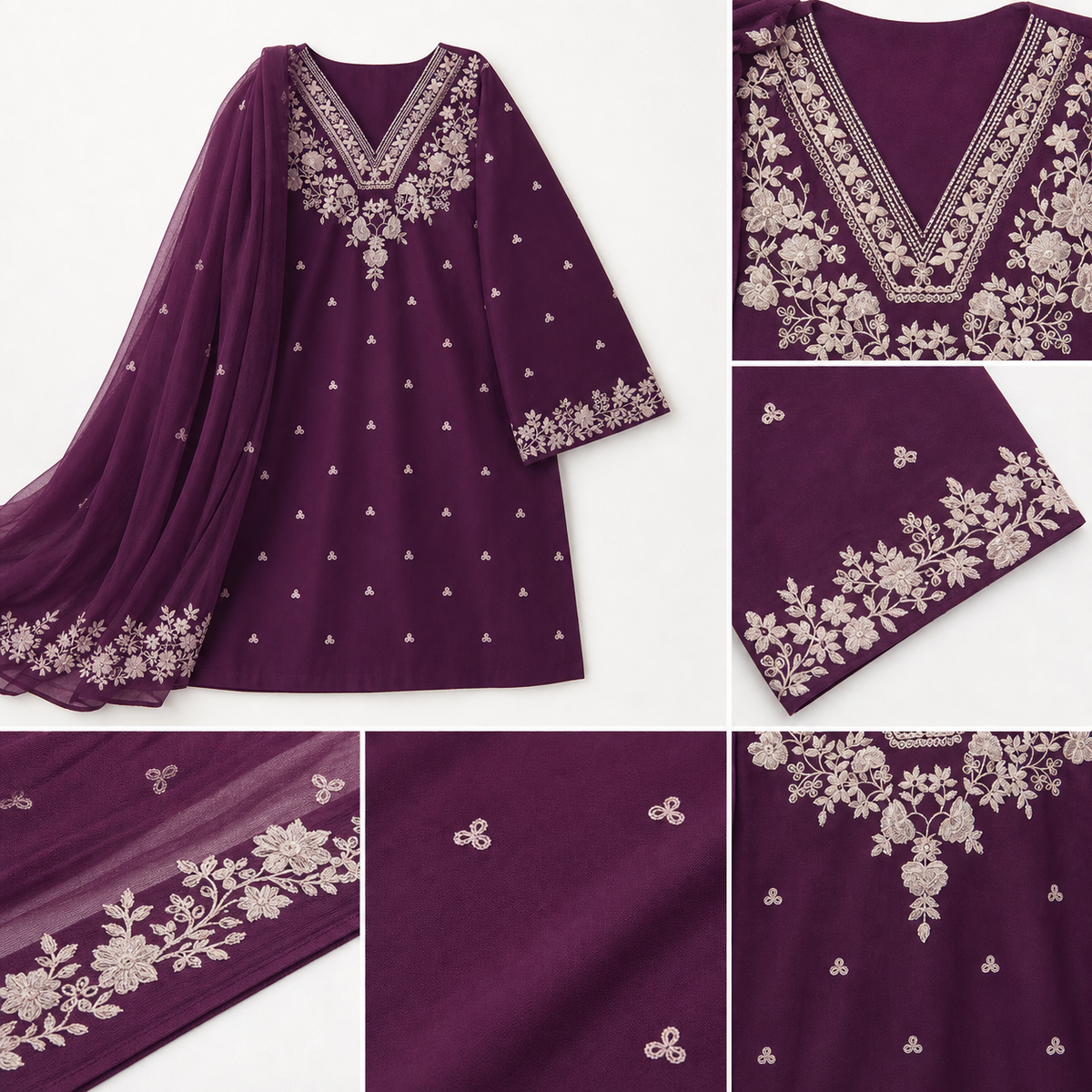 Belliza Fashion Dyot Embroidered Lawn 3 Piece Suit with Chiffon Dupatta