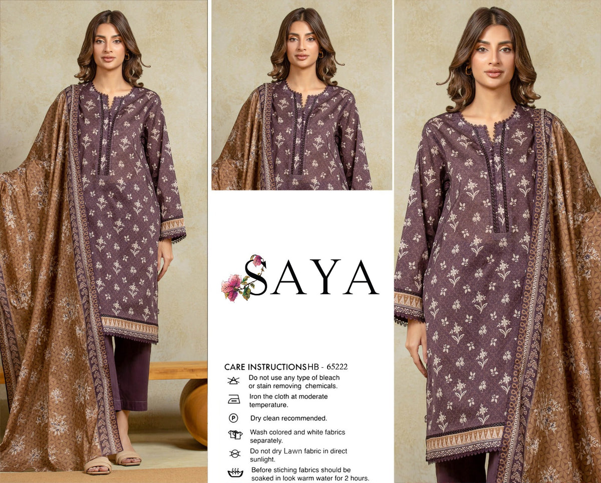 SAYA Fine Fabric 3 Piece Printed Lawn Suit | Summer Collection 2026