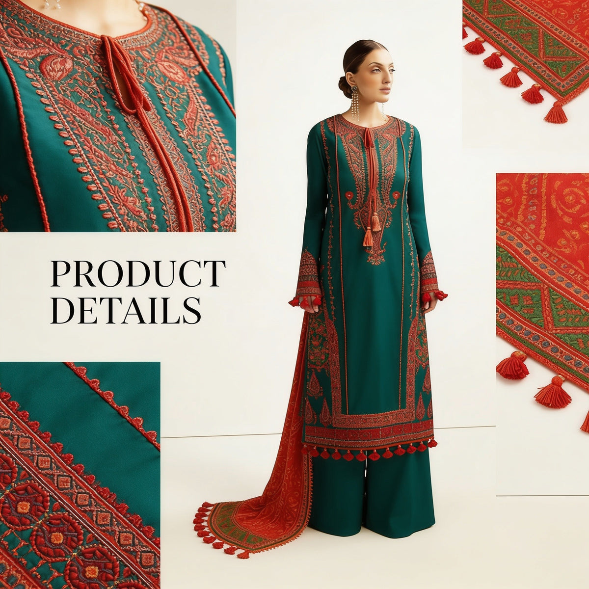 Belliza Fashion Dhanak Embroidered 3 Piece Suit – Winter Collection