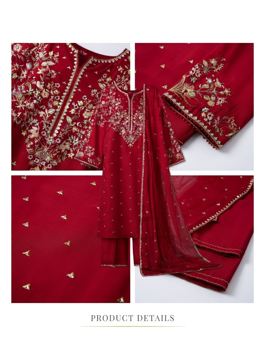 Belliza Fashion BT-99 Embroidered Lawn 3 Piece Suit with Chiffon Dupatta