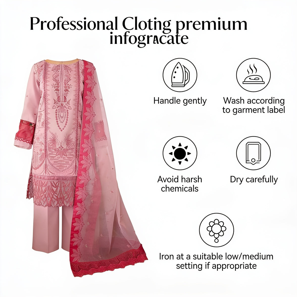 Belliza Fashion Pink Paradise Embroidered Dobby Lawn 3 Piece Suit