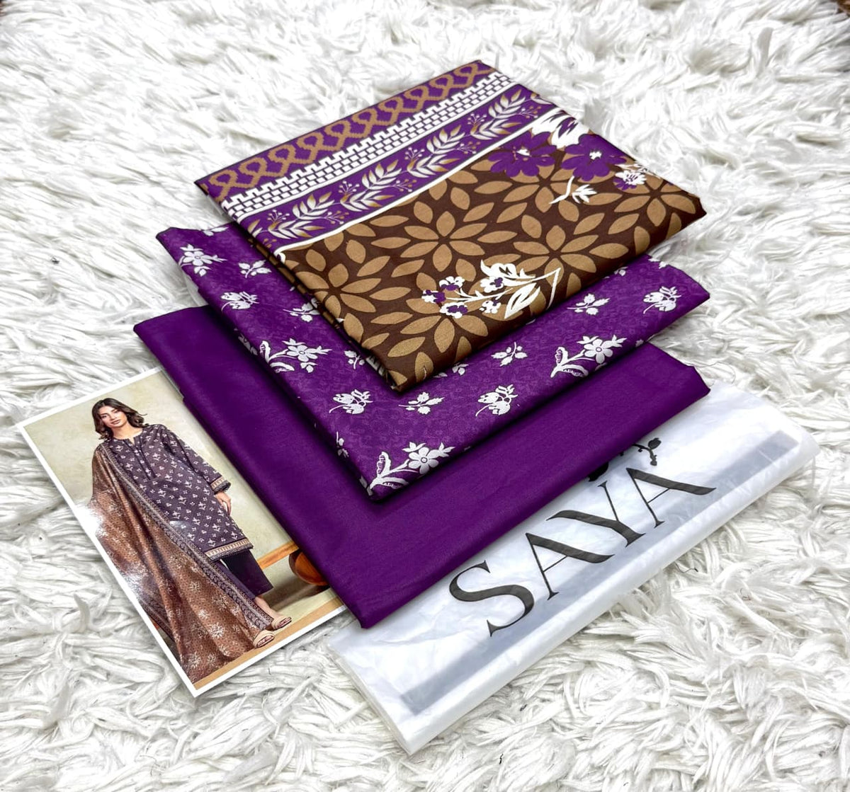 SAYA Fine Fabric 3 Piece Printed Lawn Suit | Summer Collection 2026