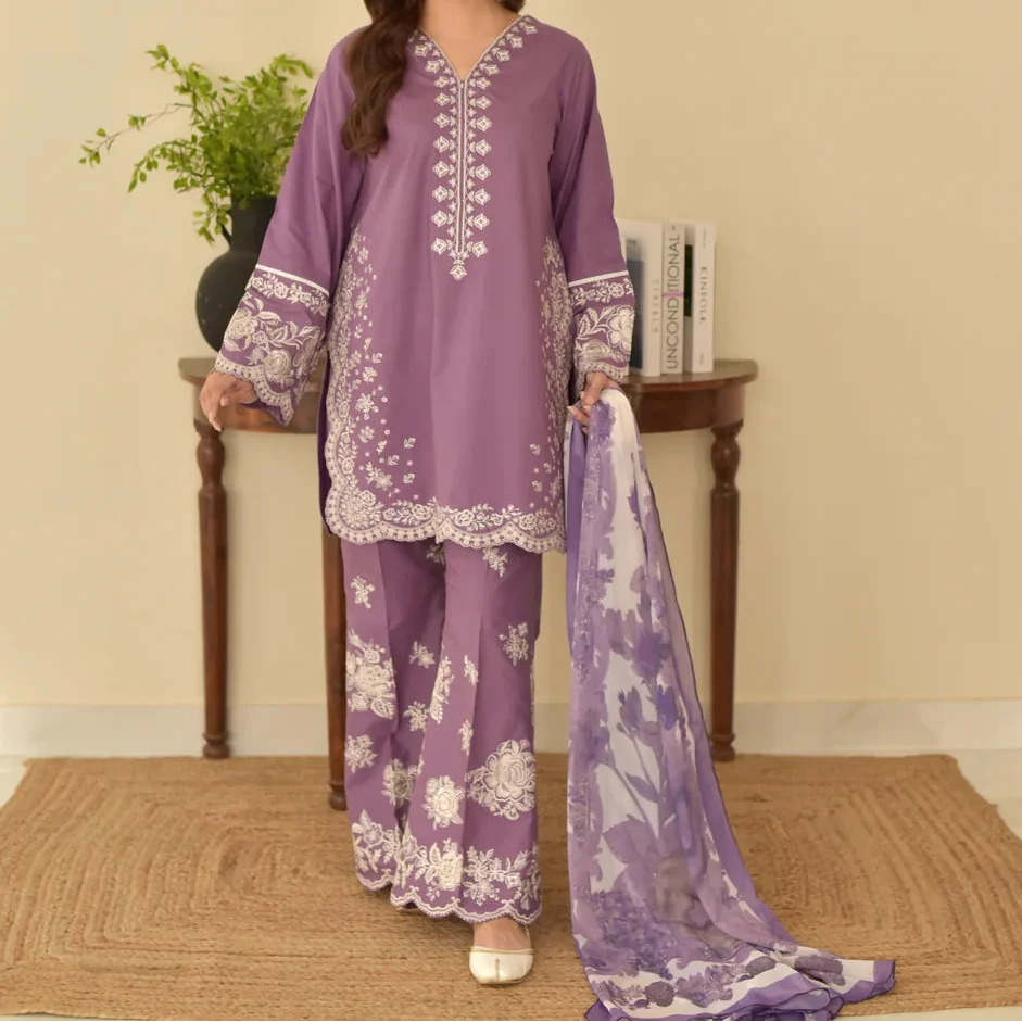 Belliza Fashion Solace Embroidered Winter Cotton 3 Piece Suit