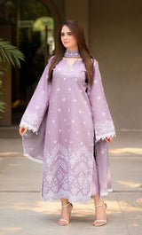 Belliza Fashion LNF 56 Pastel Lilac Chikankari Embroidered Lawn 3 Piece Suit